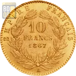 10 Francs Or Napoléon III Lauré Revers