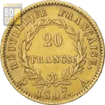 20 Francs Or Napoléon 1er tête nue 1806 et 1807 Revers