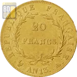 20 Francs Or Napoléon 1er tête nue an 13 et an 14 Revers
