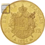 50 Francs Or Napoléon III tête nue revers