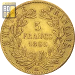 5 Francs Or Napoléon III Lauré Revers