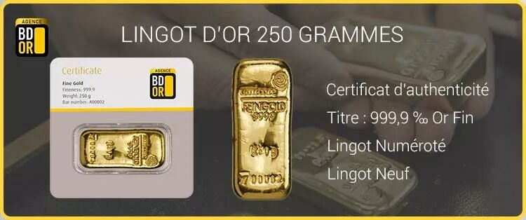 Lingot d'or 250 Grammes