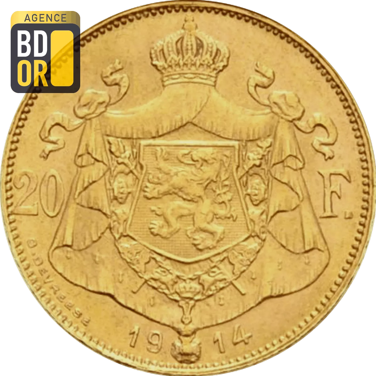 20 Francs Or Belgique Albert Ier Revers