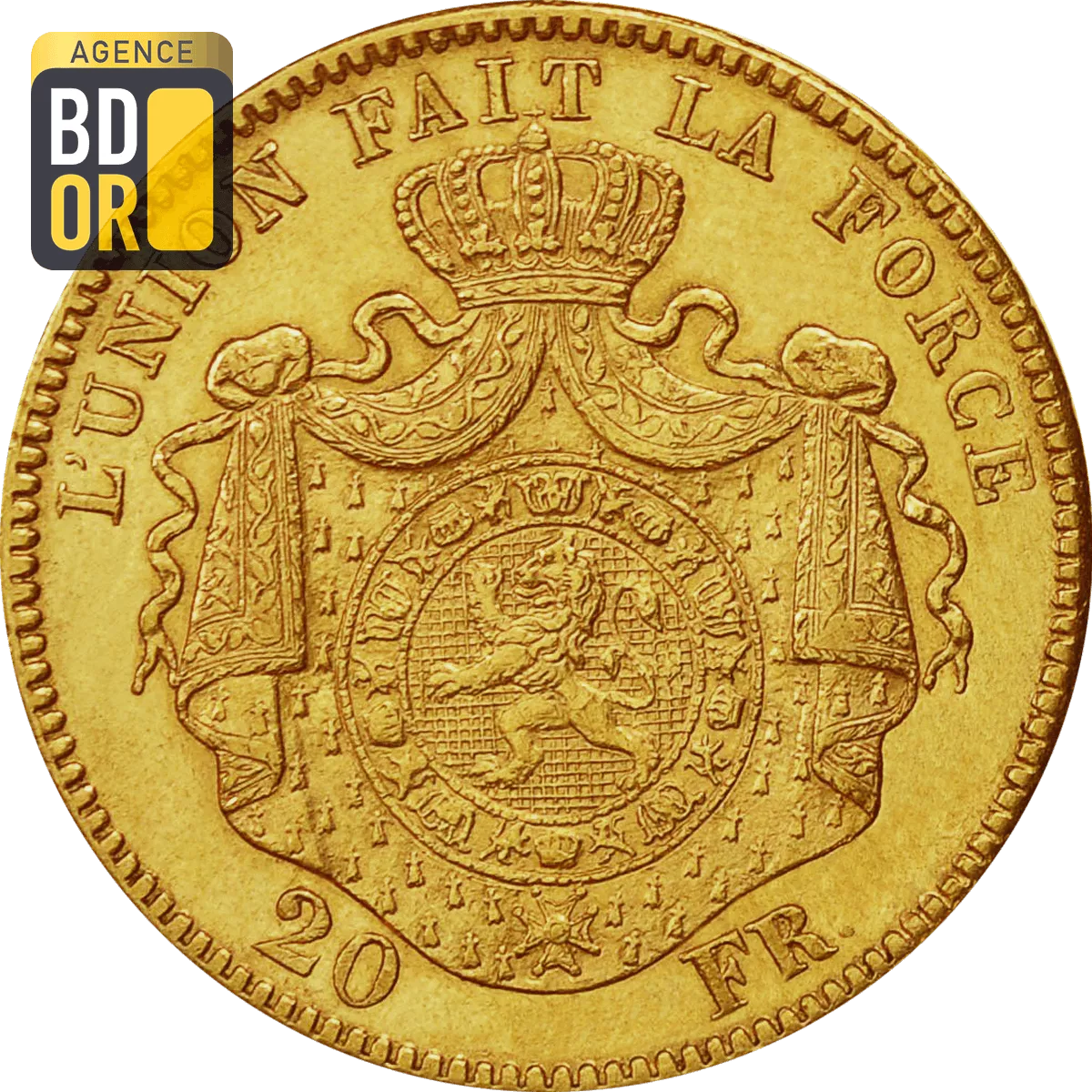 20 Francs Or Belgique Leopold II Revers