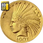 10 Dollars Or Indien 1907 et 1908