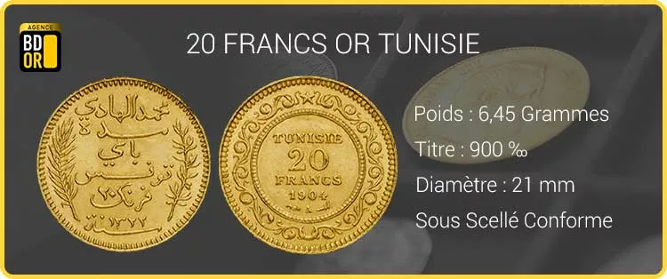 20 Francs Tunisie Protectorat Or 20 Francs Or Tunisie