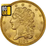 5 Dollars Or 1834 à 1838