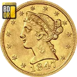 Pièce 5 Dollars Or 1839 à 1866 5 Dollars Or 1839 à 1866