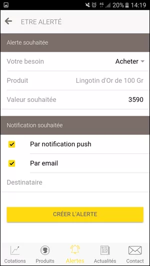 Application Alerte Prix Or