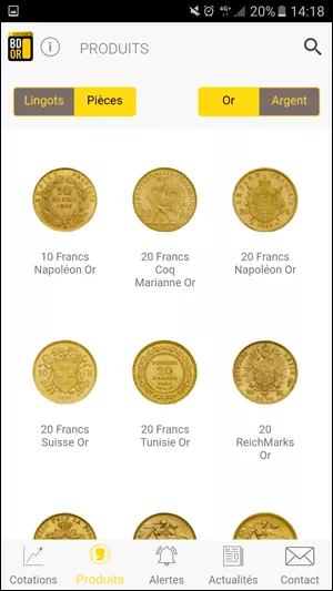 Application Pièces en Or