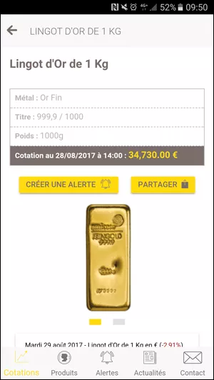 Application Or et Argent - Lingot d'Or
