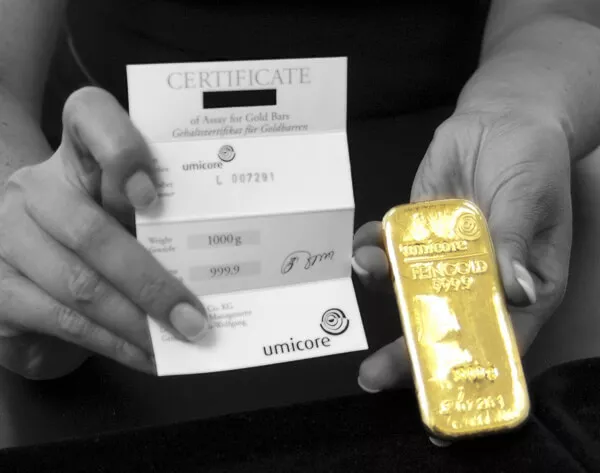 Certificat d'un lingot d'Or