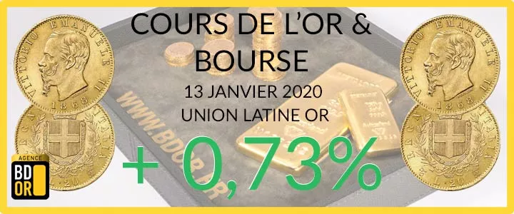 Cours de l'Or du Lundi 13 Janvier 2020