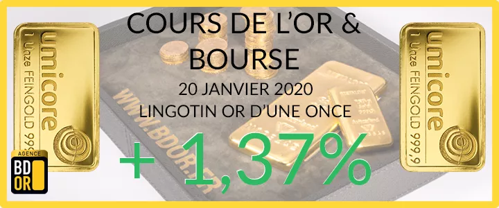 Cours Or 20/01/20 Cours de l'Or du Lundi 20 Janvier 2020