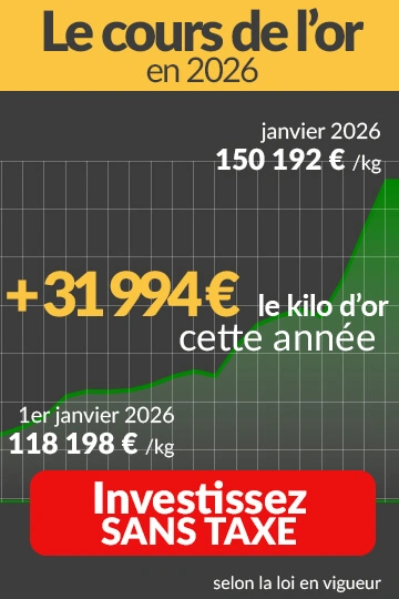 Cours de l'or - record janvier 2026 - 150 192 euros Cours de l'or - record janvier 2026 - 150 192 euros