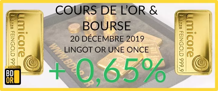 Cours de l'Or du 20-12-19 Cotation Or 20 Décembre 2019