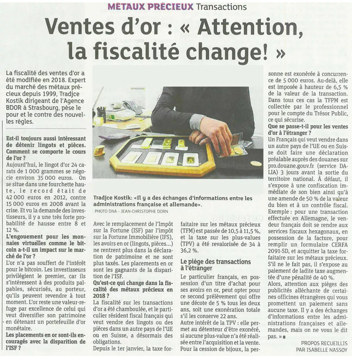 Fiscalité Or 2018 - DNA