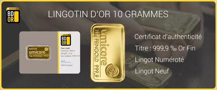 Lingotin Or 10 g Lingotin d'or 10 Grammes
