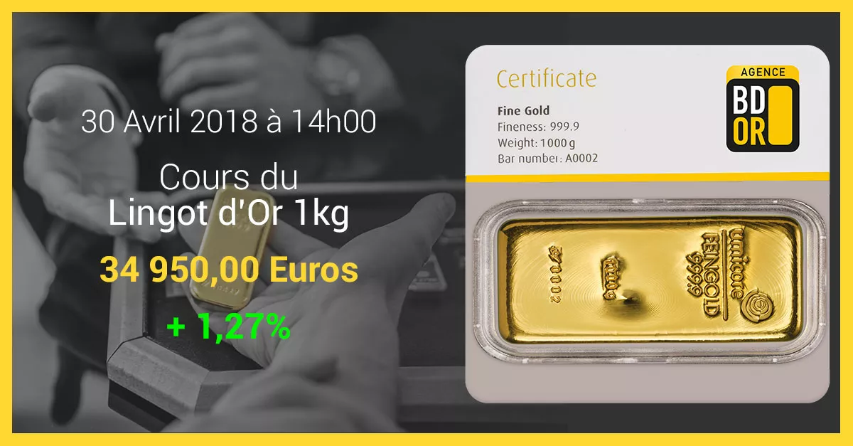 Prix Lingot d'Or 1kg 30 Avril 2018