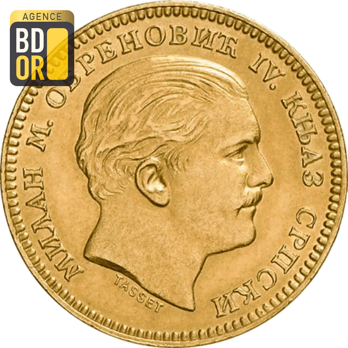 20 Dinars Or Serbie Milan Union Latine Avers