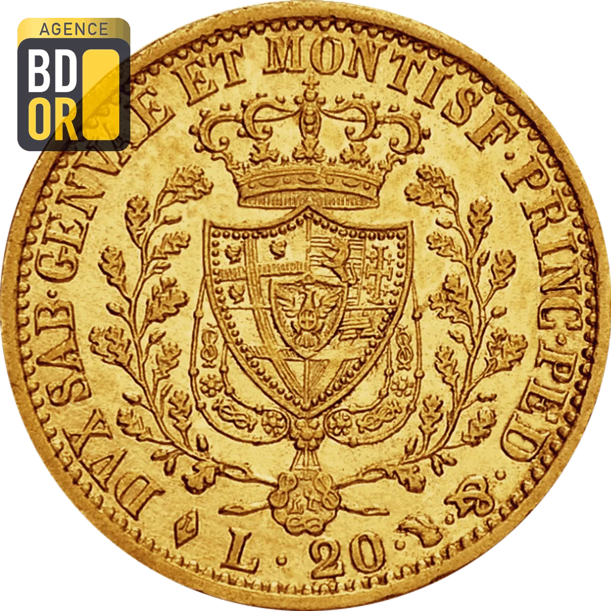 20 Lires Or Sardaigne Charles Felix Revers