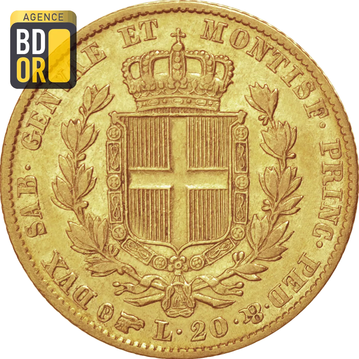 20 Lires Or Sardaigne Charles Albert Revers