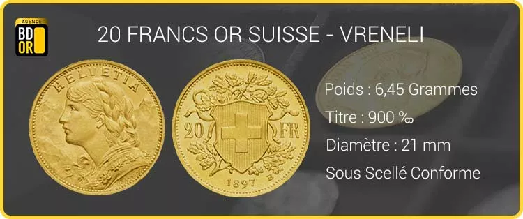 20 Francs Suisse Or Vreneli - 20 Francs Or Suisse