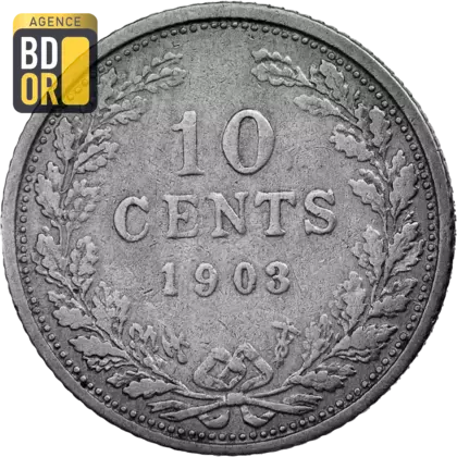 10 Cents Argent 1903 Wilhelmina grande tête