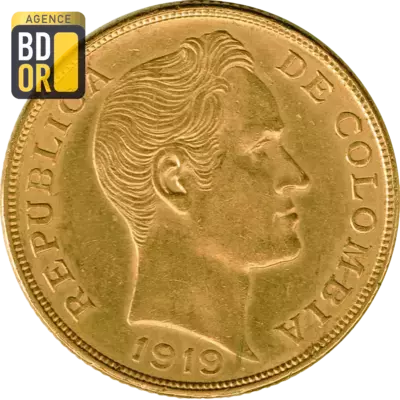 10 Pesos Or Bolivar Colombie 1919 et 1924