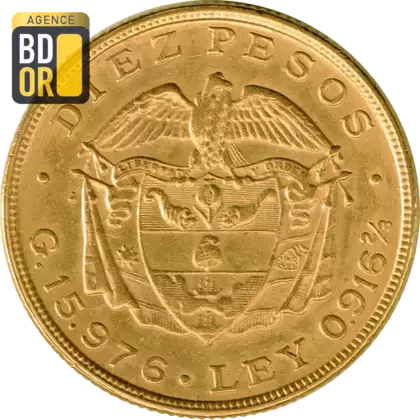 10 Pesos Or Bolivar Colombie 1919 et 1924