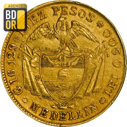 10 Pesos Or Colombie 1862-1874 1886