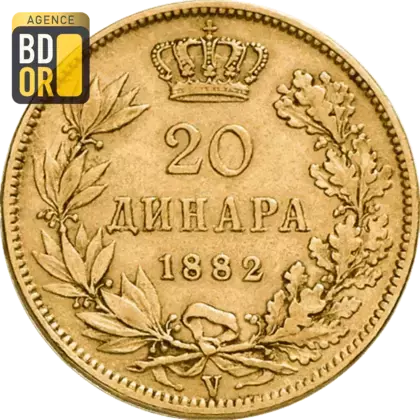 20 Dinars Or Milan Ier 1882