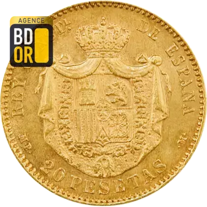 20 Pesetas Or 1887 à 1890