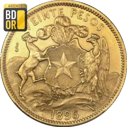 20 Pesos Or Chili 1896 à 1917