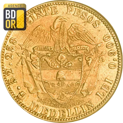 20 Pesos Or Colombie 1862-1878