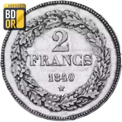 2 francs Léopold Ier Tête Laurée 1834-1844 