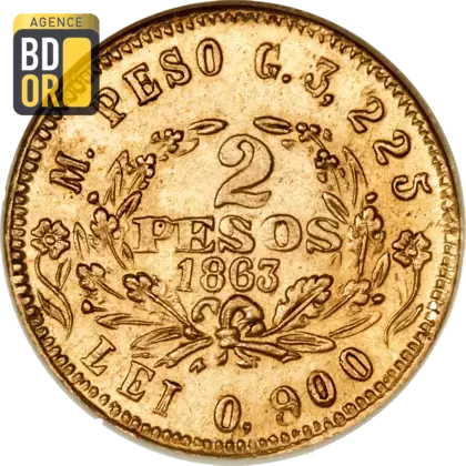 2 Pesos Or Colombie 1863
