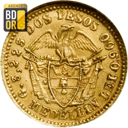 2 Pesos Or Colombie 1871-1876