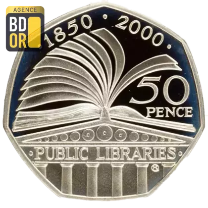 50 pence Bibliothèques publiques argent, piéford