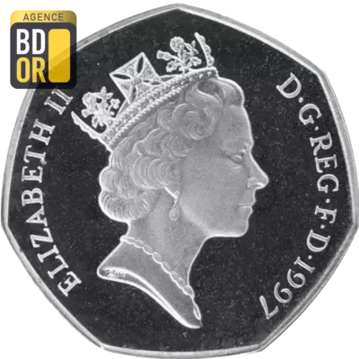 50 pence Elizabeth II 3e effigie, petit module, argent, piÃ©fort