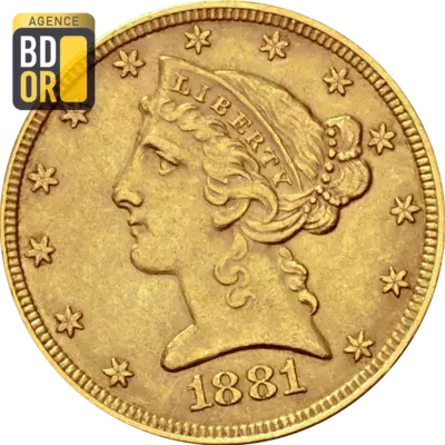 5 $ Or Liberty avec devise