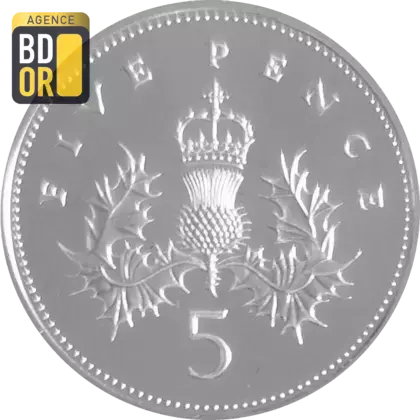 5 pence Elizabeth II 3e effigie, argent, grand module