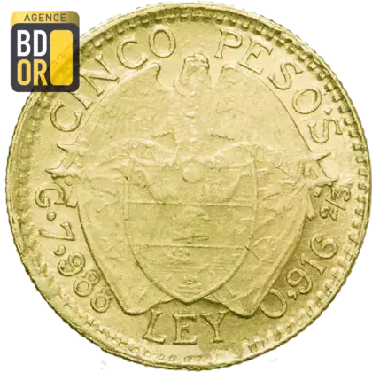 5 Pesos Or Colombie 1913 à 1919 