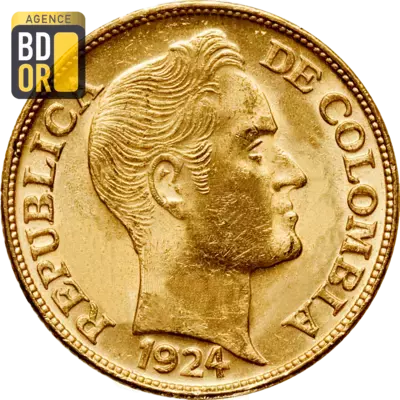 5 Pesos Or Colombie 1919-1924 