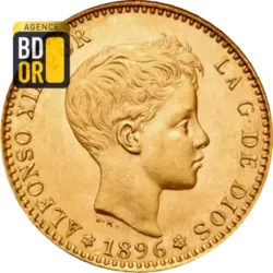 20 Pesetas Or 1896 à 1899