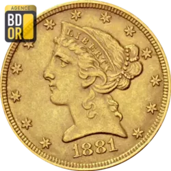 5 $ Or Liberty avec devise