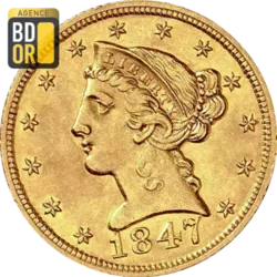 5 $ Or Liberty sans devise