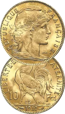 Pièce d'or 10 Francs Coq Marianne Pièce d'or 10 Francs Coq Marianne