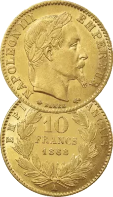 Pièce d'or 10 Francs Napoléon Lauré Pièce d'or 10 Francs Napoléon Lauré